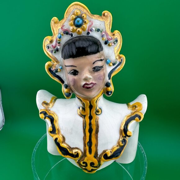 PAIR OF VINTAGE CERAMICS POTTERY ASIAN FIGURES, 7 INCH - Picture 3 of 11